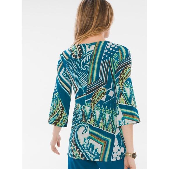 NWT Chico's Travelers Tunic Top Paisley Geometric 3/4 Sleeve - Picture 2 of 15